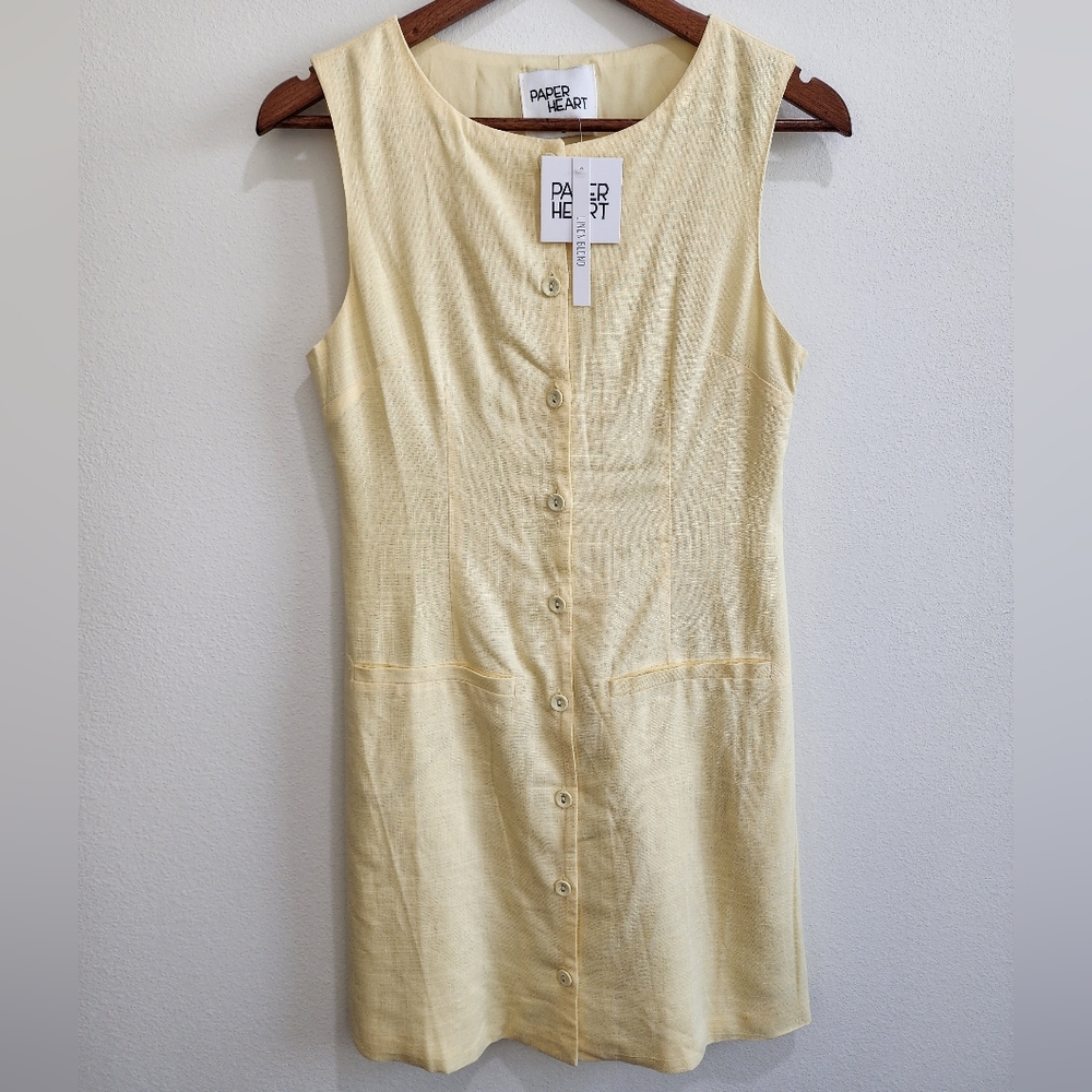 Paper Heart Light Yellow Linen Feel Dress